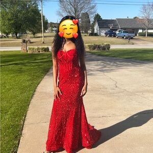 Elegant Red Sequin Prom Dress